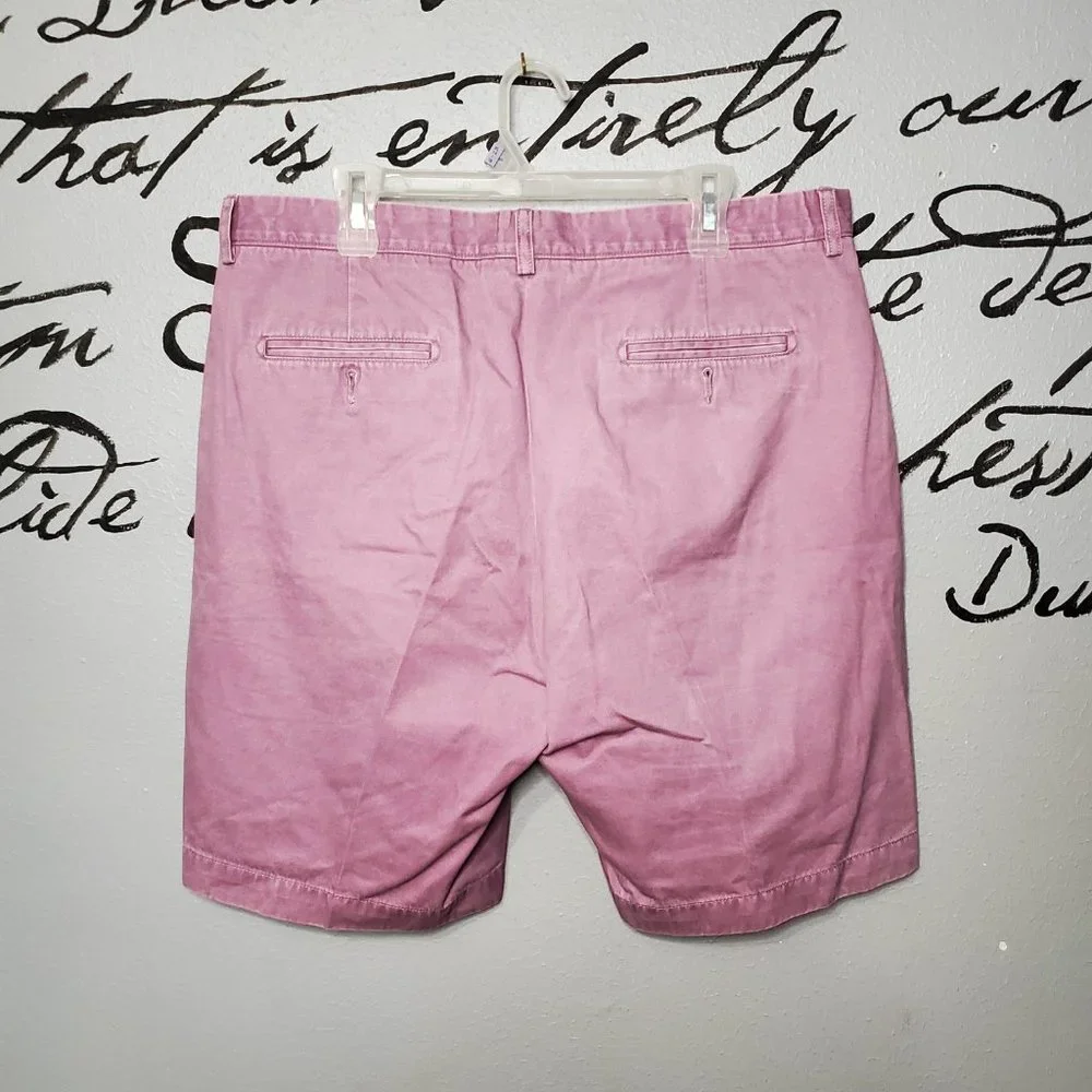 JOHNSTON & MURPHY Washed Chino Shorts, Flat Front, Rose, 38W